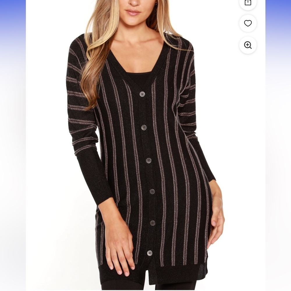 Belldini 2X long cardigan black silver knit sweater size 2X women’s button up